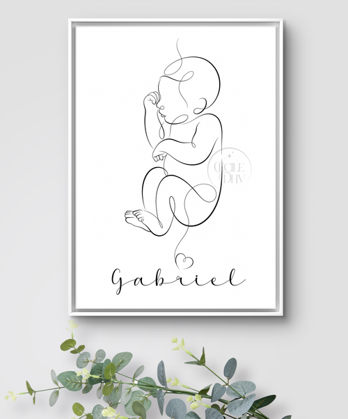 Affiche Bébé One Line Personnalisable • Illustration Minimaliste Nouveau-Né • Poster Digital Chambre Bébé • Art Line Art Continu • Download