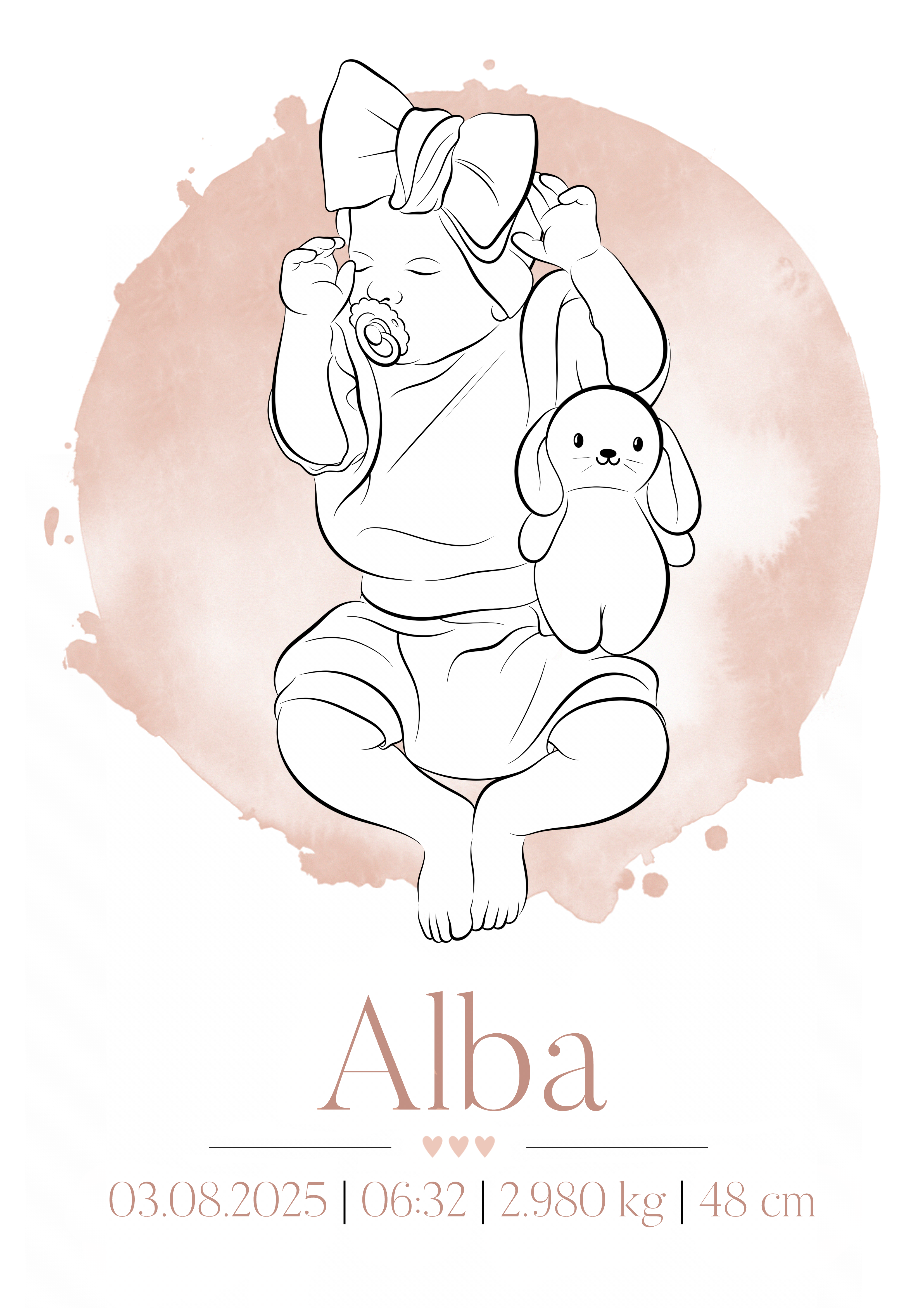 Portrait de Naissance Minimaliste – Illustration Numérique Line Art Personnalisée
