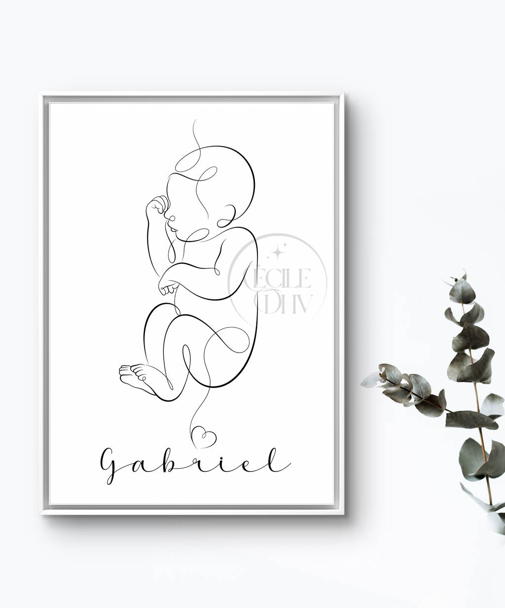 Affiche Bébé One Line Personnalisable • Illustration Minimaliste Nouveau-Né • Poster Digital Chambre Bébé • Art Line Art Continu • Download