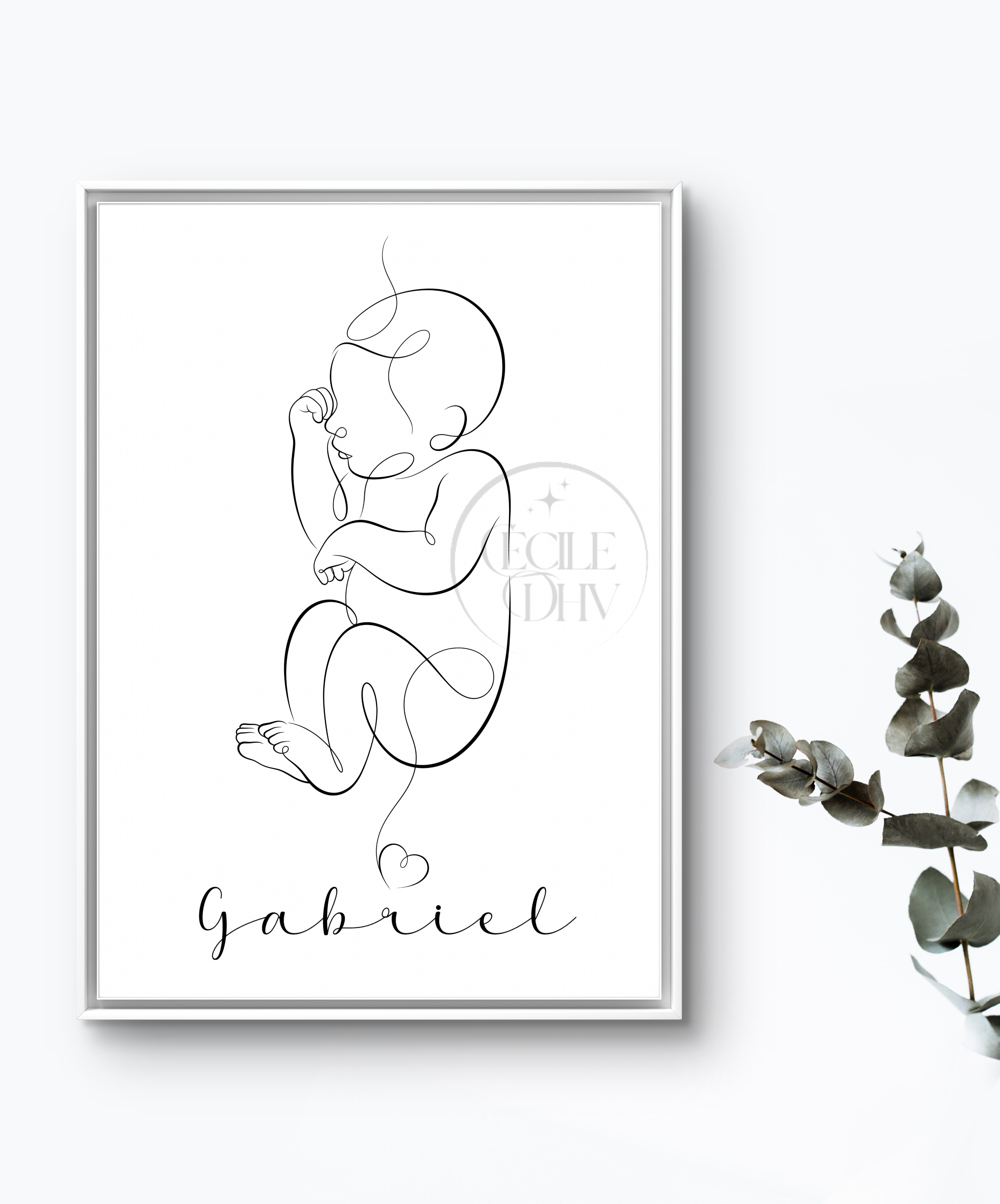 Affiche Bébé One Line Personnalisable • Illustration Minimaliste Nouveau-Né • Poster Digital Chambre Bébé • Art Line Art Continu • Download